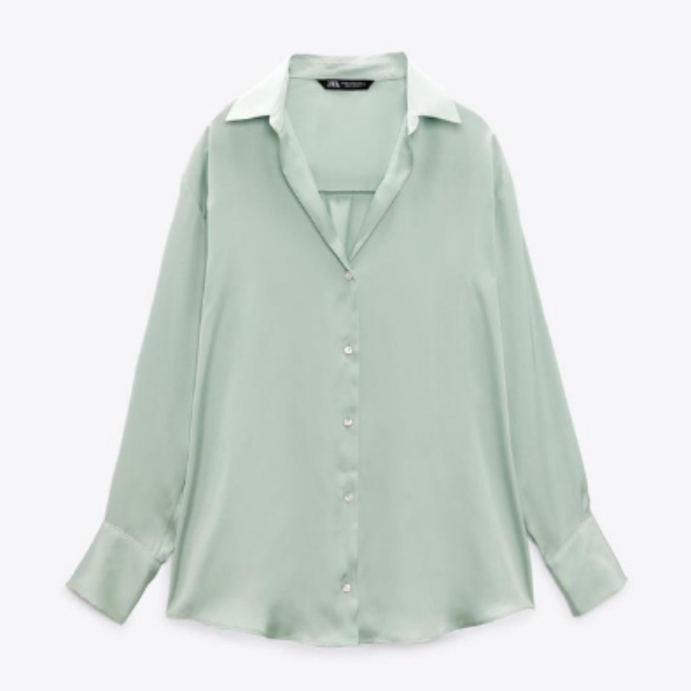 Zara Mint Satin Blouse